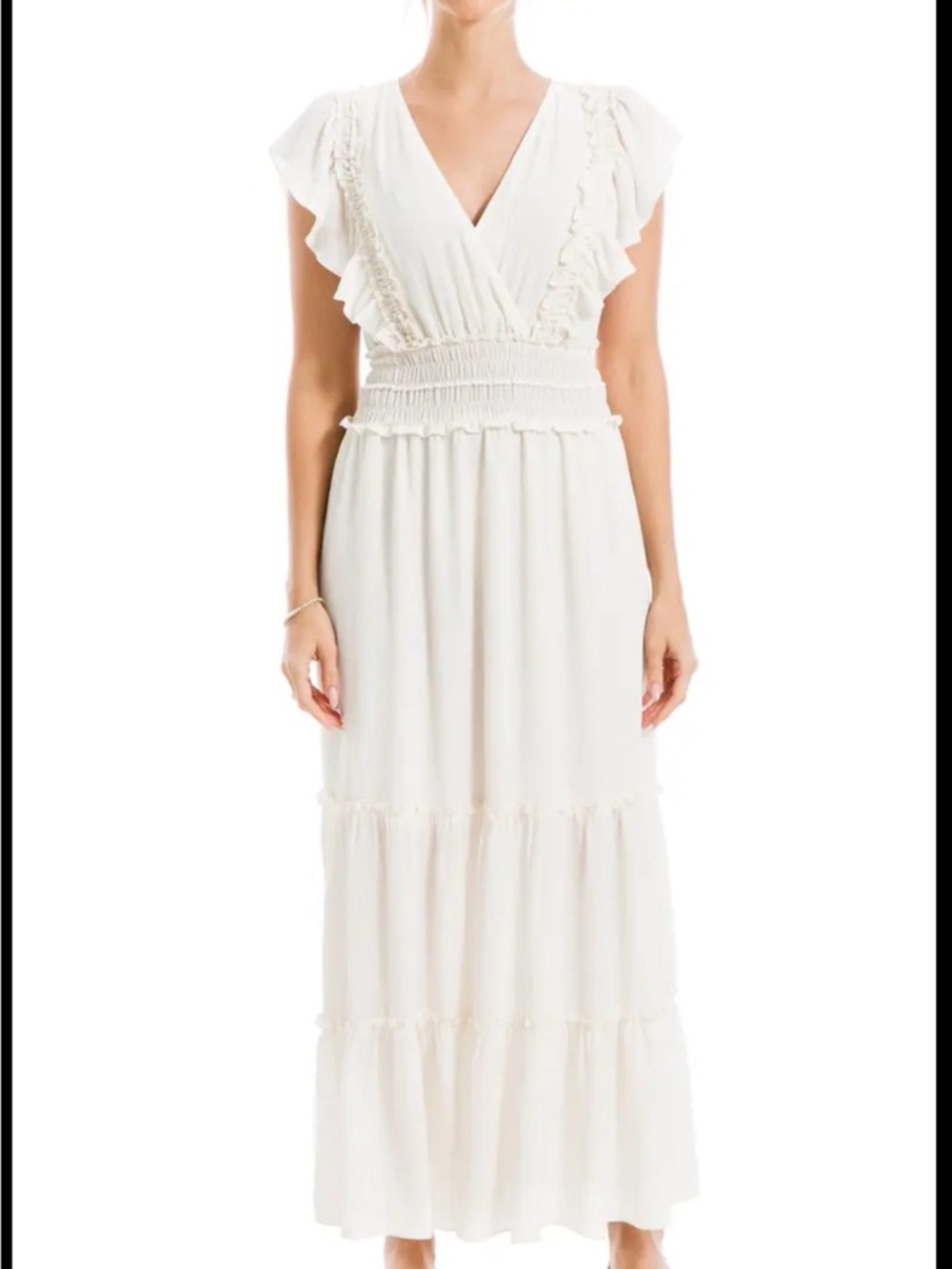 Max Studio Pebble Crepe Flutter Sleeve Maxi Dress Size S